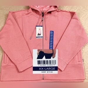 NEW..WOMEN XXL DKNY OTTOMAN FULL ZIP HOODIE (FADED ROSE)